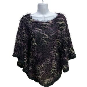 Alberto Makali Fringed‎ Poncho Sweater XS Purple Zebra Print Oversized NO BELT